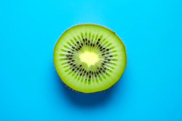 Kiwi slice isolated on a blue background, top view