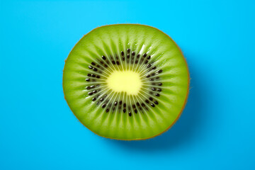 Kiwi slice isolated on a blue background, top view