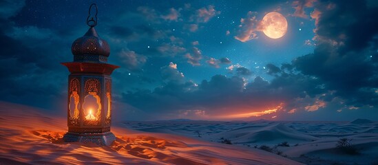 Fototapeta na wymiar A Nighttime Moonlit Stroll in the Sahara Desert Generative AI