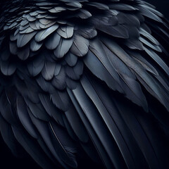 Obraz premium Black feathered background texture, raven wing closeup