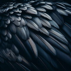 Fototapeta premium Black feathered background texture, raven wing closeup