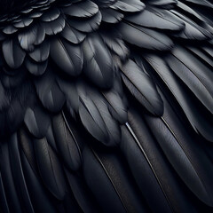 Obraz premium Black feathered background texture, raven wing closeup