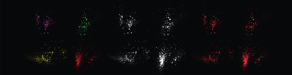 Inked splatter dirty stain brush stroke texture yellow, wheat, purple, red, white, green color distressed isolated vector background collection