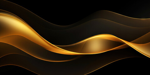 Abstract background with realistic golden and black wavy fluid shape. Interwined gold stripes. Generative AI