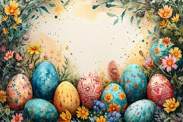 Obraz na płótnie Canvas Easter Eggstravaganza: A Colorful Celebration of Spring Generative AI