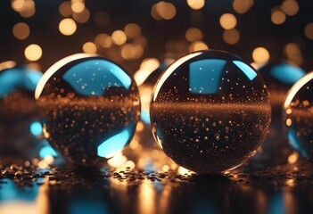 A 3D render of glass glossy spheres with reflects