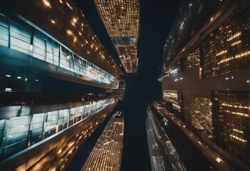 Bottom view to the sky in the night city