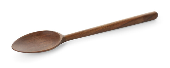 One empty wooden spoon isolated on white