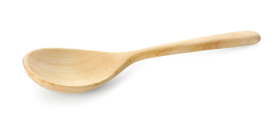 One empty wooden spoon isolated on white
