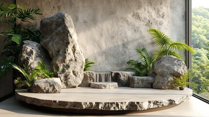 Realistic 3D stone theme podium for product display for products 