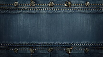 Blue jeans denim with stitches and rivets tissue texture background. Generative AI.