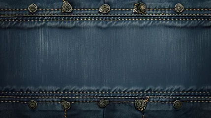 Fotobehang Blue jeans denim with stitches and rivets tissue texture background. Generative AI. © Marabu Design