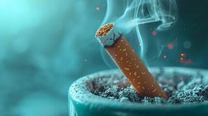 A Cool Smoke Break: A Cigarette in a Blue Bowl Generative AI - obrazy, fototapety, plakaty