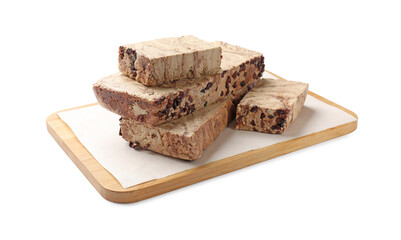 Pieces of tasty chocolate halva isolated on white