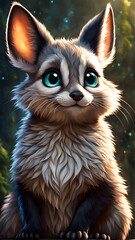 Obraz premium Cute little puffy animal in the magical forest