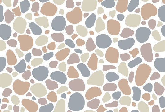 Smooth pebble stone seamless pattern. Gravel cobblestone texture background. Garden walkway landscape. vector floor illustration