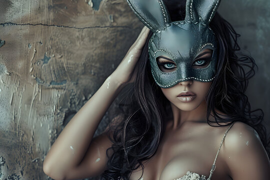 Mystique in Masquerade: Sexy Hot Bunny Masked Girl in Poster