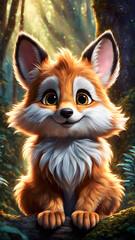 Obraz premium Cute little puffy animal in the magical forest