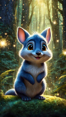 Cute little puffy animal in the magical forest