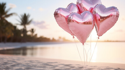 Fototapeta premium Pink heart balloons bouquet. Happy Valentine's day concept. AI generated image.