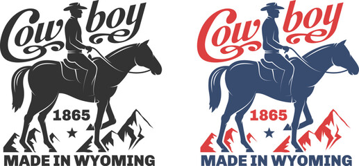 Cowboy retro badge - rider on a horse. Cowboy horseman - vintage logo. Vector illustration.