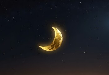 Obraz na płótnie Canvas Golden Crescent Moon With Stars in the Sky for Eid al-Fitr Background