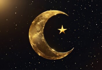Naklejka premium Golden Crescent Moon With Stars in the Sky for Eid al-Fitr Background