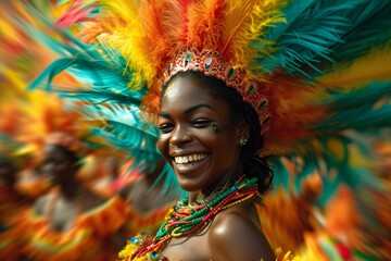 Carnaval de Rio Carnival: Colorful Costumes and Smiling Faces Generative AI - obrazy, fototapety, plakaty