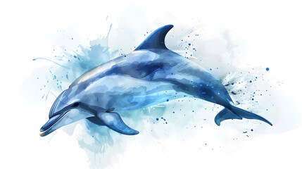  A watercolor-style logo of a swimming dolphin