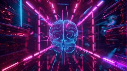 Vivid rays of light racing through a brain in digital representation, evoking an active thought process.
