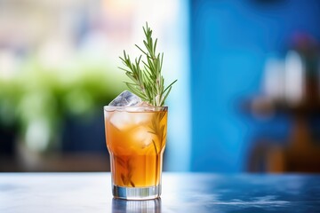refreshing glass of iced tea with rosemary sprig