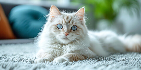 Obraz premium Beautiful longhair cat relaxing at home. Generative AI.