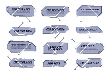 HUD callout titles, information call box bars and digital info boxes. Digital callouts, titles frame text. Illustration box lower layout template for title callout. 