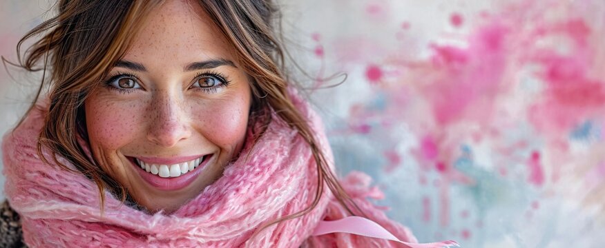 Pink Scarf Smile: A Catchy Adobe Stock Title for a Monthly Event Generative AI