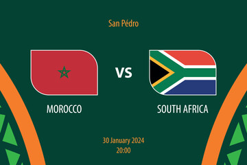 Morocco vs South Africa soccer scoreboard broadcast template for africa 2023 - obrazy, fototapety, plakaty