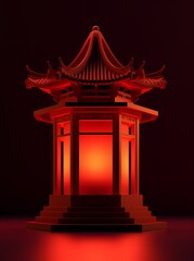 Traditional Chinese style red lantern on red background for Chinese new year greeting card