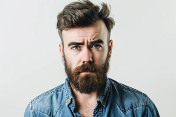 Obraz premium closeup of serious man with beard on white isolated background