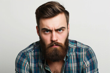 Obraz premium closeup of serious man with beard on white isolated background