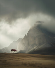 Majestic mountain landscape with lonely house in Iceland