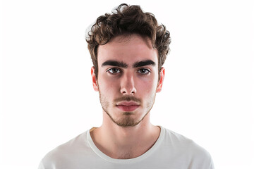 Fototapeta premium closeup of serious boy on white isolated background