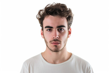 Obraz premium closeup of serious boy on white isolated background