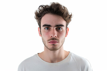 Fototapeta premium closeup of serious boy on white isolated background