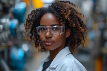 Afro-American woman engineer in technology center