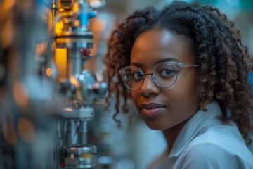 Afro-American woman engineer in technology center