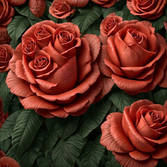texture of roses. Generative AI. 3d rendering of red rose flowers with green leaves in the background. 