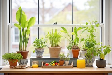 indoor window garden with assorted leafy greens