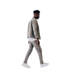 casual modern man walking, back view on a transparent background