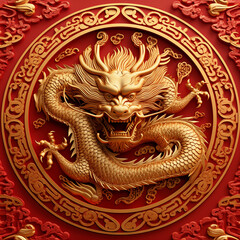 China gold dragon on red background