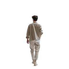 casual modern man walking, back view on a transparent background