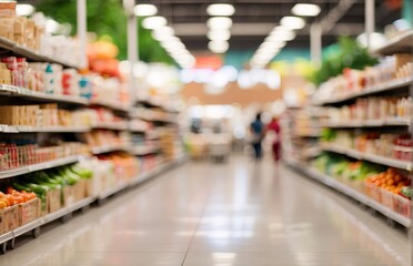 Fototapeta premium Grocery store aisle, with a shopping cart